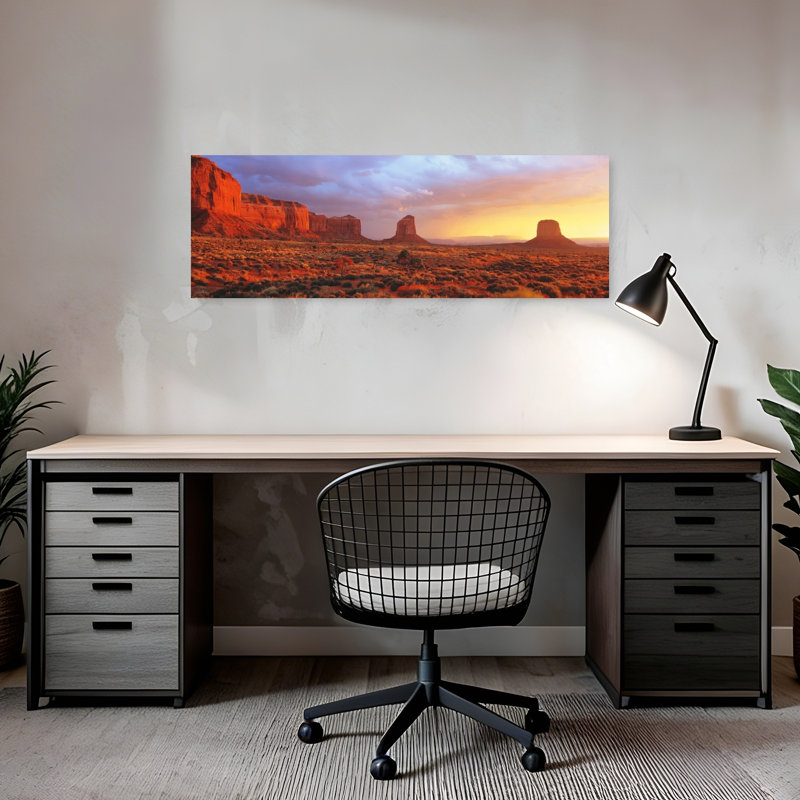 Sunrise Monument Valley Arizona USA 1 Piece Wrapped Canvas Panoramic Wall Art, 30.48 cm H x 91.44 cm W