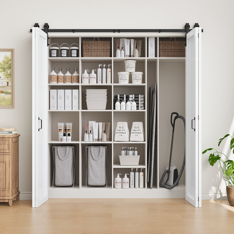 Pas de panneaux d'assemblage, double porte de grange pliante double en bois manufacturé blanc avec portes de placard avec quincaillerie