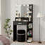 Manufactured Wood Makeup Vanity with LED Mirror and Storage Shelves-1630678991