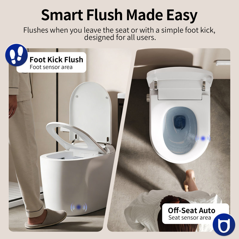 DeerValley Smart Tankless Bidet Toilet with Microbubble Cleaning – Compact One-Piece Design, Auto Flush, Heated Seat & Night Light