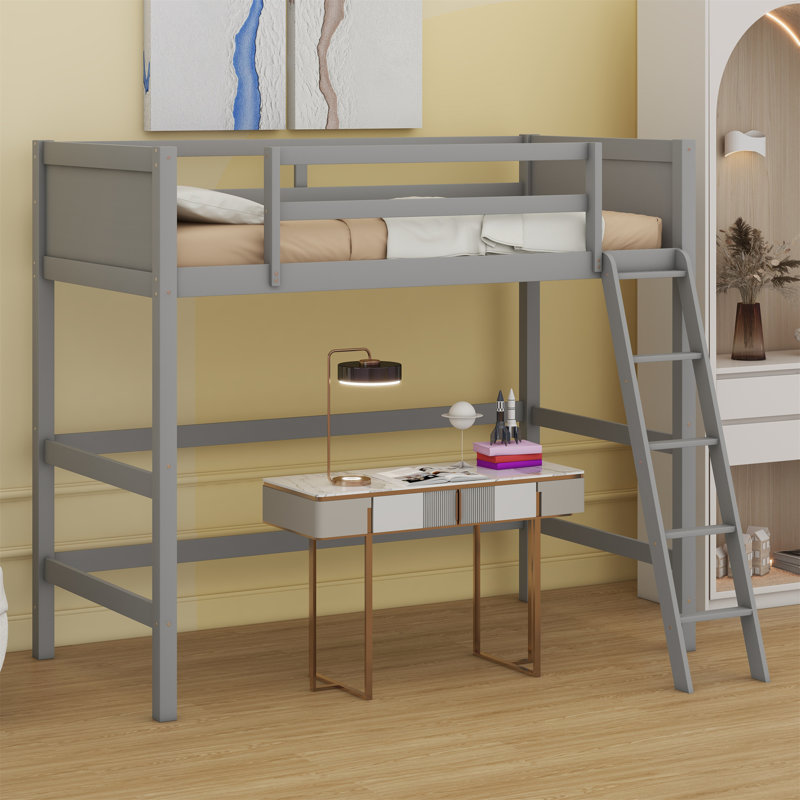 Lit mezzanine en bois avec échelle, Gris