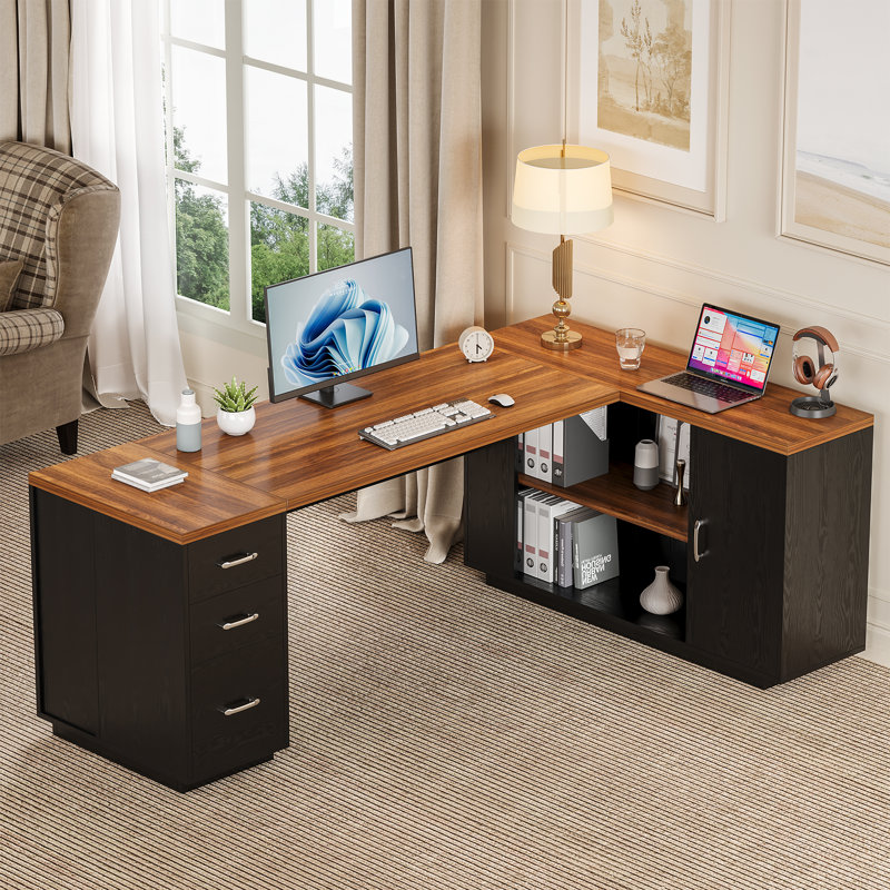 Bureau de direction 87 po avec classeur, Noir