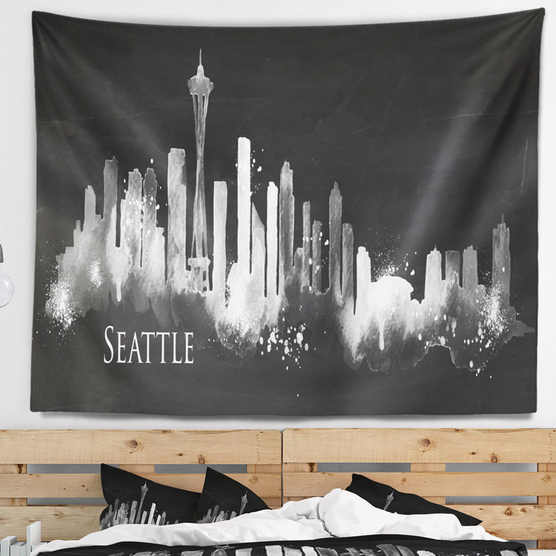 Paysage urbain de seattle, silhouette sombre, H 32 po x l 39 po