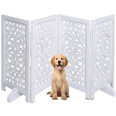 4-Panel Freestanding Foldable Wooden Dog Gate