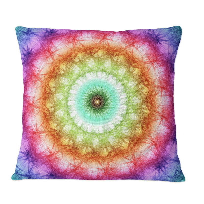 Coussin Vibrant Rainbow Mandala - imprimé moderne, 18 po x 18 po