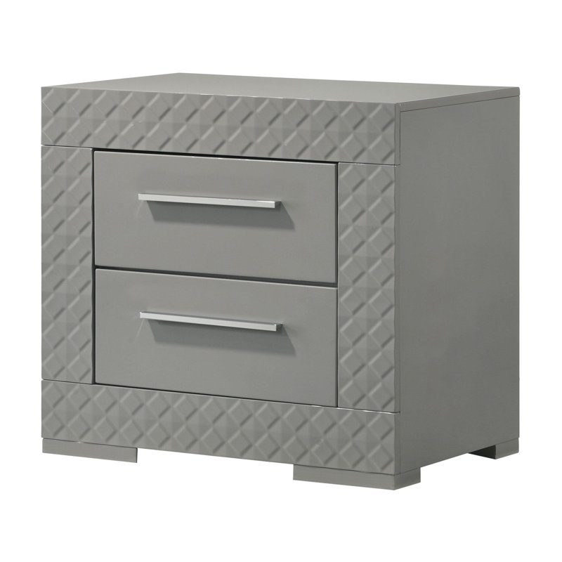 Table de chevet 2 tiroirs ultrabrillante, Gris