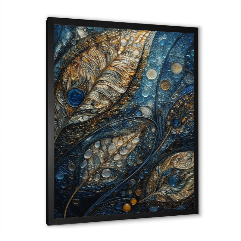 Shoreham Blue and Gold Melody Of Boho III sur toile, Cadre photo noir, H 20 po x l 12 po x P 1 po