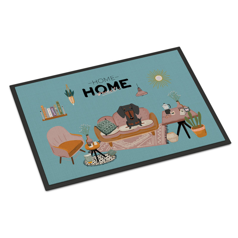 Tapis d'entrée antidérapant Guerline L 27 po x l 18 po, Teckel noir et brun clair