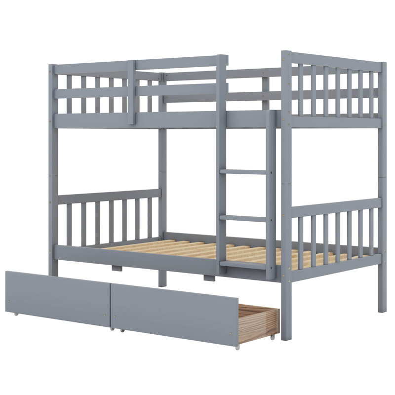 Twin Over Twin Bunk Bed With Storage Drawers, Gray