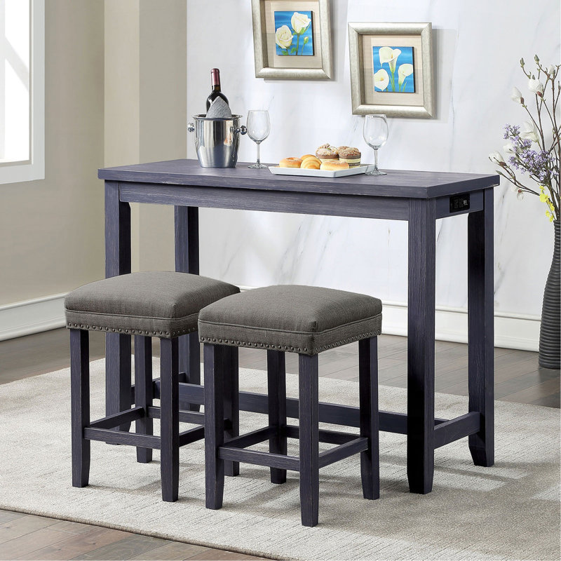 Ensemble de table de salle à manger avec siège rembourré et garniture cloutée, port USB et prise de courant