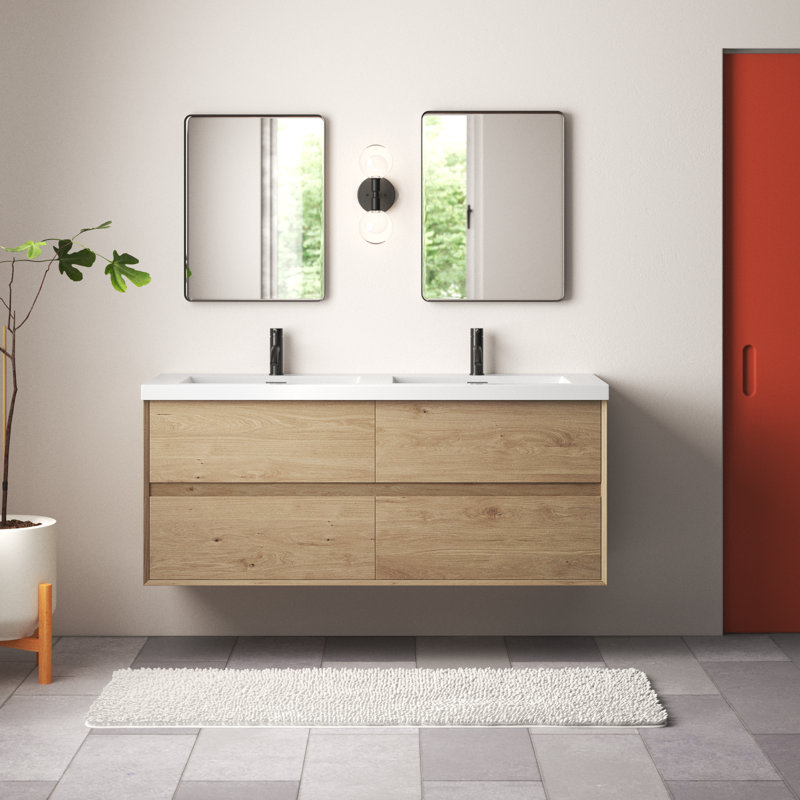 Seavy 58.6'' Double Bathroom Vanity with Acrylic Top, Oak
