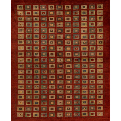 Zarbof Wool Geometric Area Rug in Red