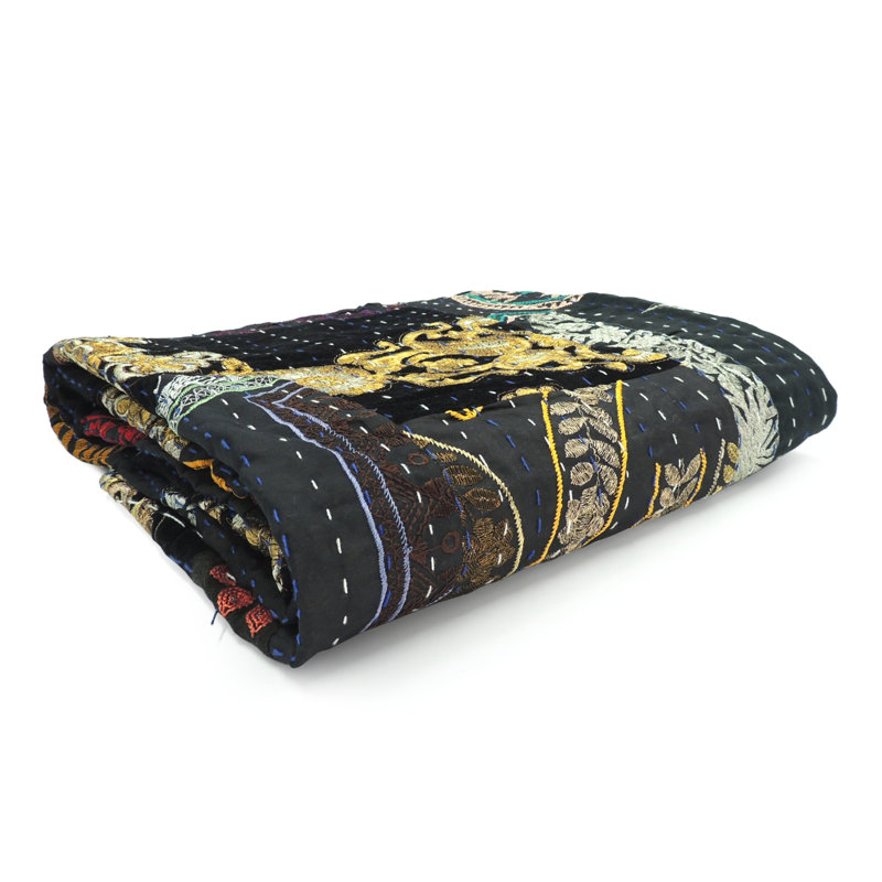 Jeté tricoté en patchwork de coton, Patchwork gris