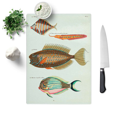 Glass East indies Fish Illustrations Fol. 13 by Louis Renard Chopping Board