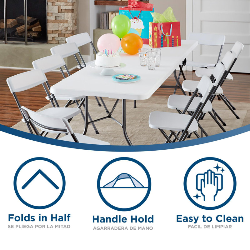 White 8-Foot Fold-in-Half Banquet Table with Handle