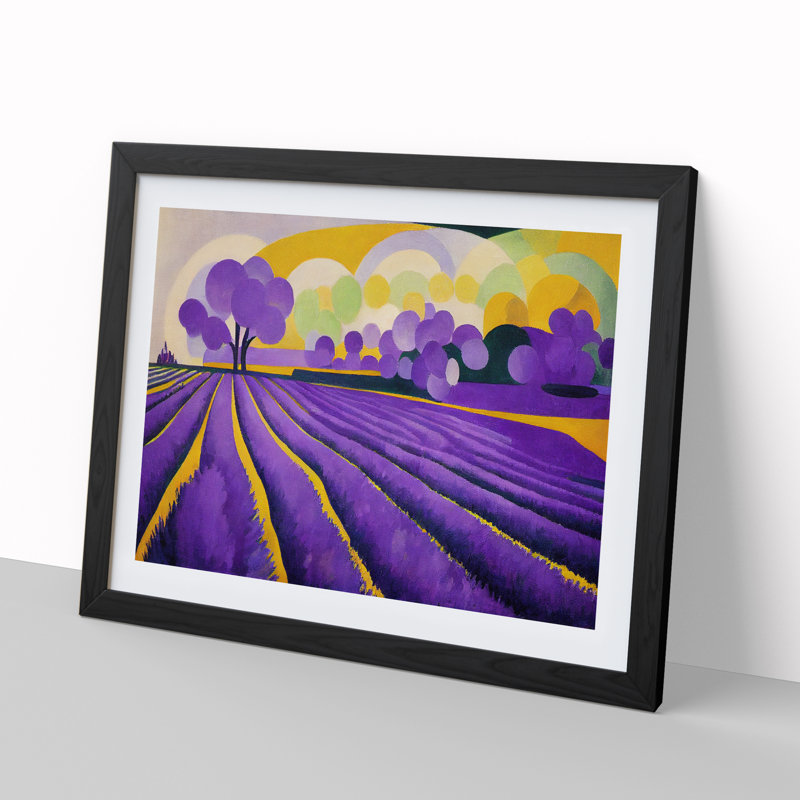 Abstract Lavender Field - Single Picture Frame Print, 46cm H x 64cm W x 2cm D, Black