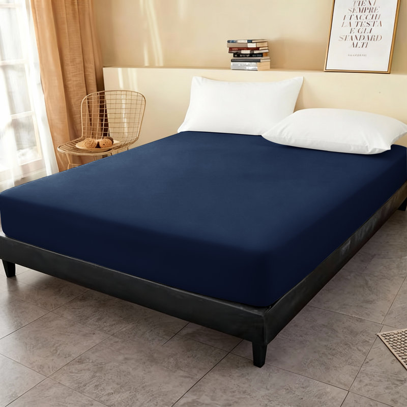 Super Soft Microfiber Fitted Sheet – 25cm Deep Pocket, Brushed Finish, Single (3'), Navy