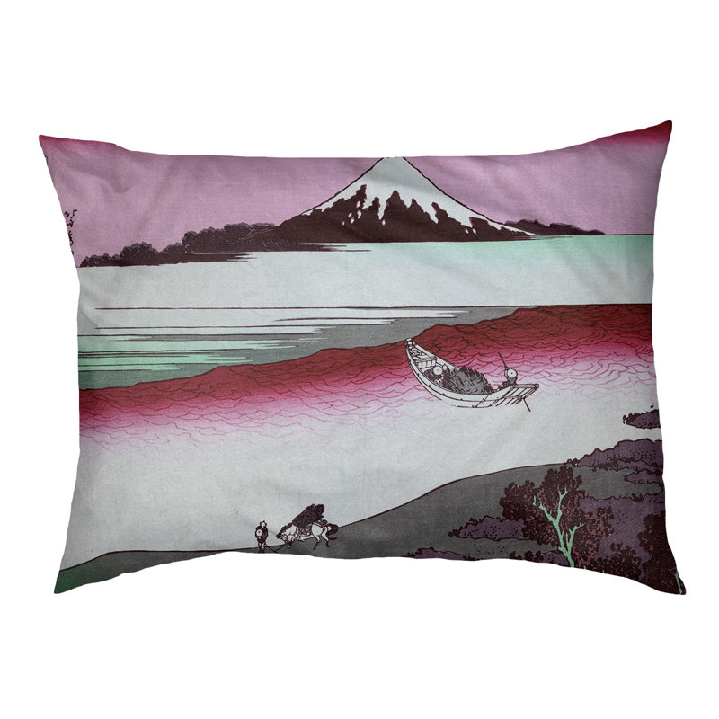 Coussin Burkart Tama River dans la province de Musashi, Moyen (l 42,5 po x P 32,5 po x H 4 po), Rose clair / rouge / gris