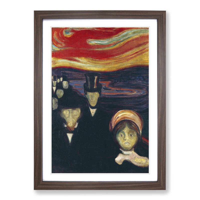 Anxiety by Edvard Munch - Picture Frame Painting, 65cm H x 48cm W x 2cm D, Walnut Framed