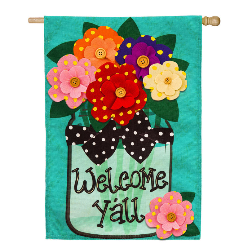 « welcome y’all pois », fleurs en polyester de 2 côtés 44 x 28 po drapeau de jardin