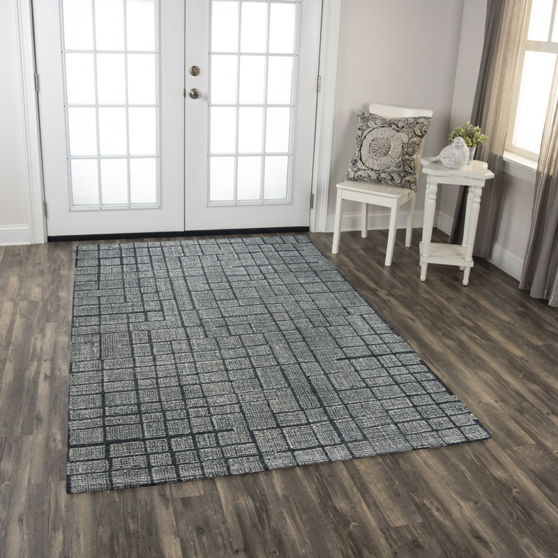 Tapis gris anthracite en laine touffeté à la main Kadeisha, Rectangle 7 pi 9 po x 9 pi 9 po