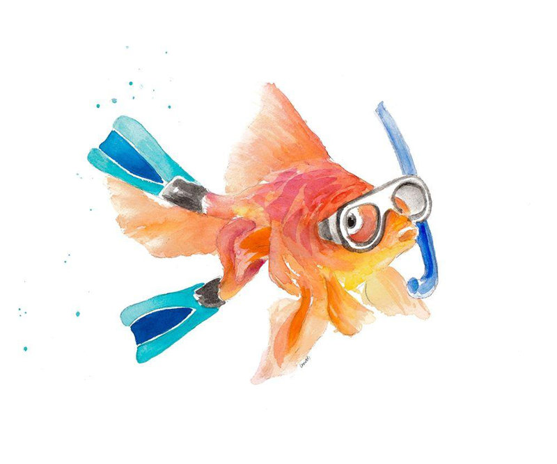 Art sur toile tendue par Trinx Loreth, Lanie, poisson en apnée (deux palmes), H 13 po x l 18 po