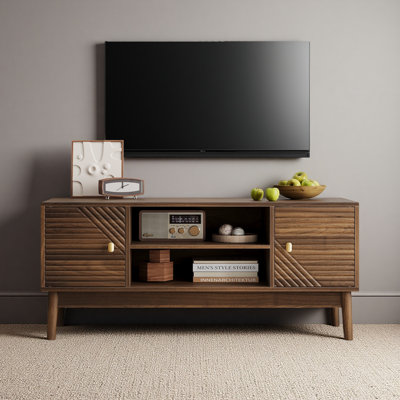 Meuble télé de 43,31 po, meuble télé de style Mid-Century moderne pour téléviseur 32/45 po, centre de divertissement avec rangement, console média pour le salon et la chambre à coucher