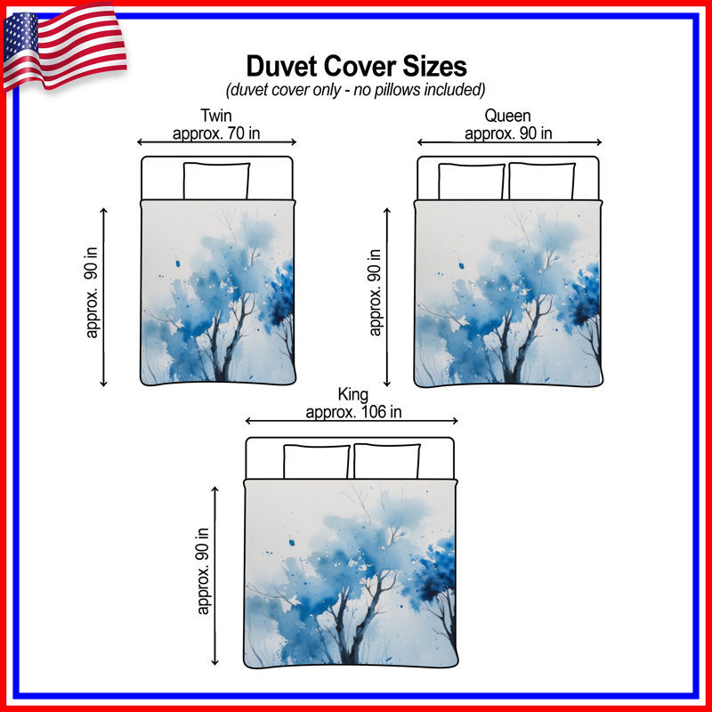 Housses de couette avec aquarelles bleues, Très grand lit