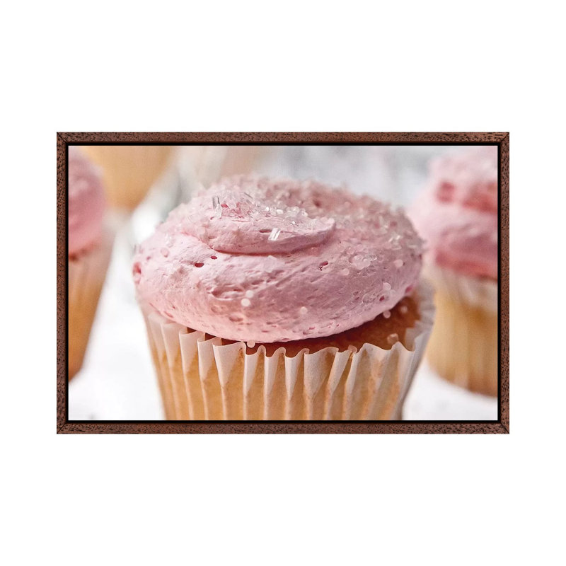 Pink Cupcake - Print on Canvas, 66.04 cm H x 45.72 cm W, Classic Brown Wood Framed