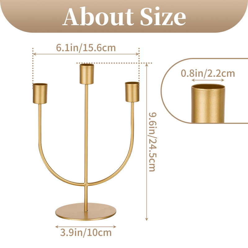 Gold Candle Holders Candelabra - Candlestick Holder Centerpiece For Tables Taper Candle Holder Set Of 2 Metal Candleholders