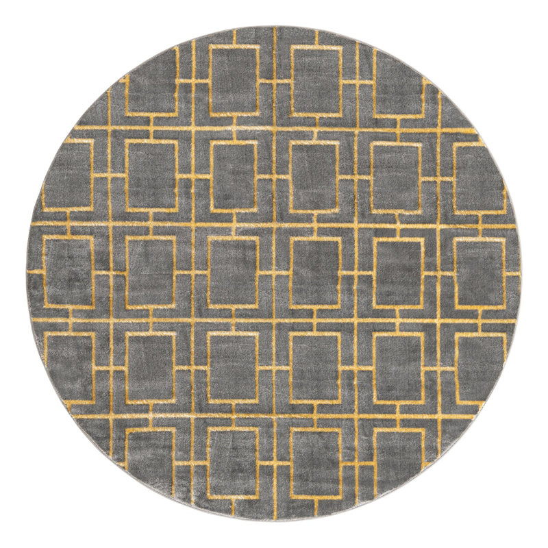 Glam Geometric Gray/Gold Area Rug, Round 7'10"