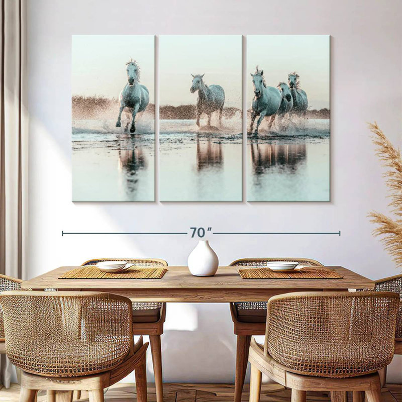Brampt Wild White French Horses, 42" H x 65" W