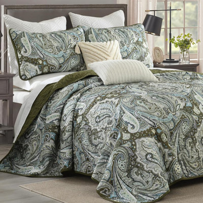 3 Pieces Paisley Quilt Set Boho Bedspread Coverlet Set Soft Lightweight Paisley Floral Pattern Bedding for All Season