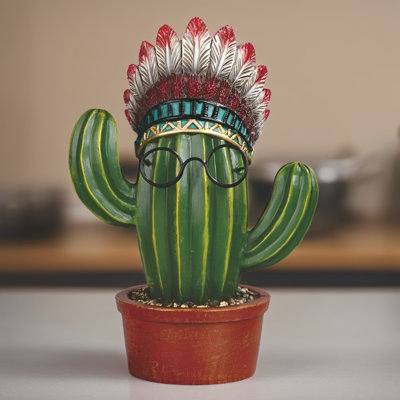 Figurine cactus H 6,25 "avec bonnet de guerre