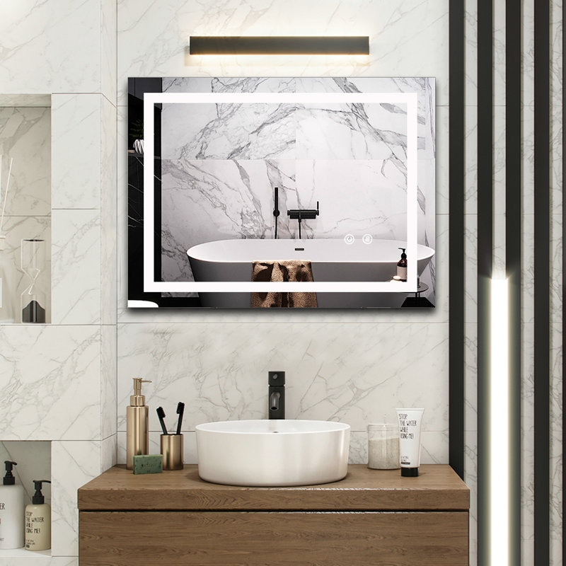 Miroir de salle de bain mural avec cadre lumineux Eleen