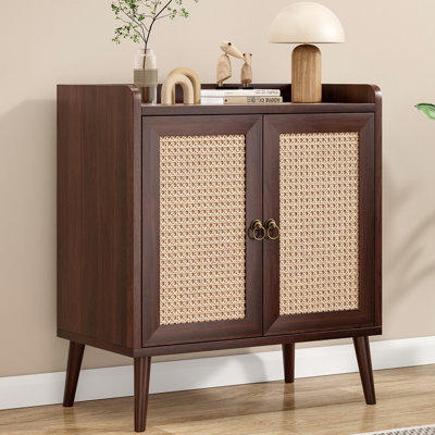 Buffet avec rangement décoratif pour la cuisine, style médiéval, bois de couleur noyer, 15 po de profondeur, 26,4 po de largeur, 30 po de hauteur, dessert, porte de style rétro à arceaux, portes, livres,