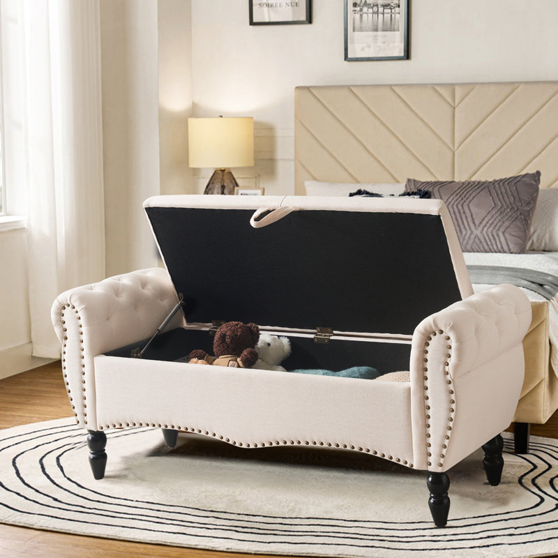 Banc de rangement capitonné, Beige