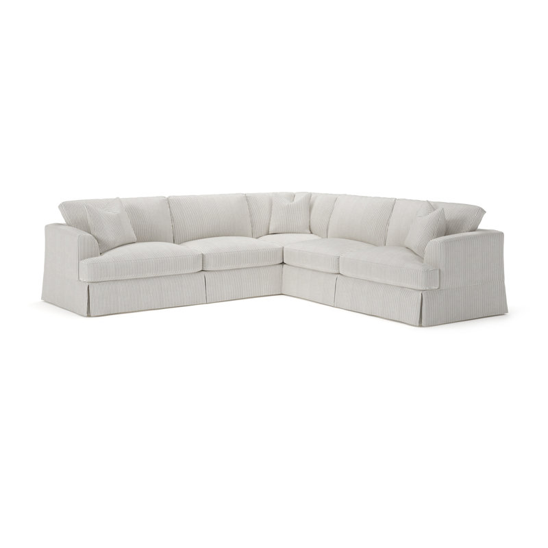 Lucia 4-Piece Slipcovered Sectional, Right Hand Facing, Cruise Adrift Striped Basketweave