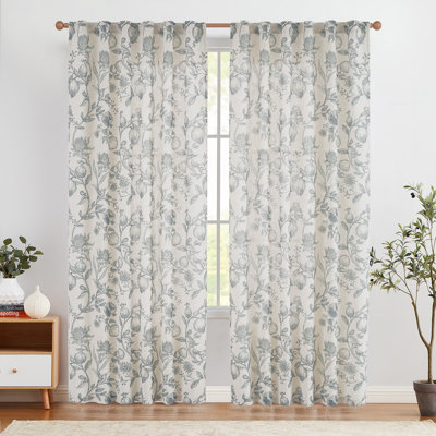 Nathnael Linen Blend Toile Semi-Sheer Curtain Panel Pair