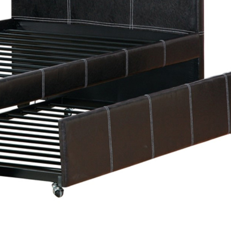 Commodius Full Bed With Rundle Espresso Faux Leather,Black, Brown, Full