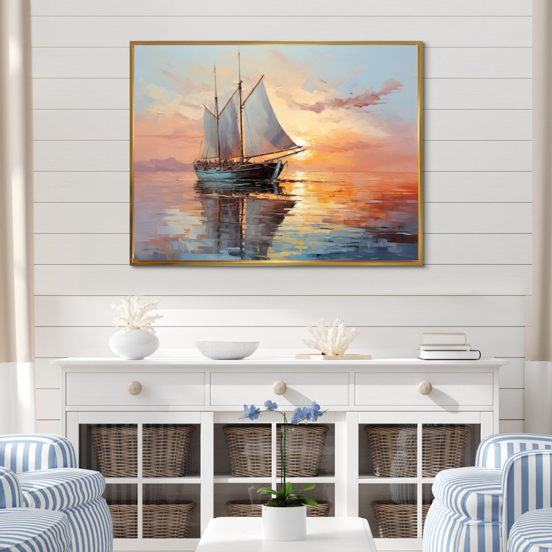 Saster voilier Coastal Dreams III - impression, Cadre flottant doré, H 34 po x l 44 po x P 1,5 po