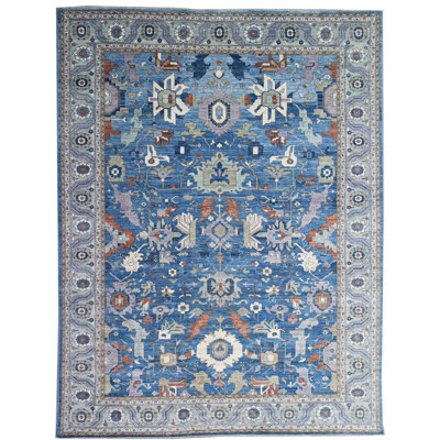 New Turkmen Afghan One-of-a-Kind Rectangle 9'8" X 13'7" New Age Area Rug Blue