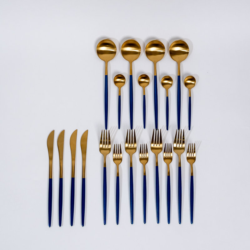 Ensemble de coutellerie royale, Or mat / bleu
