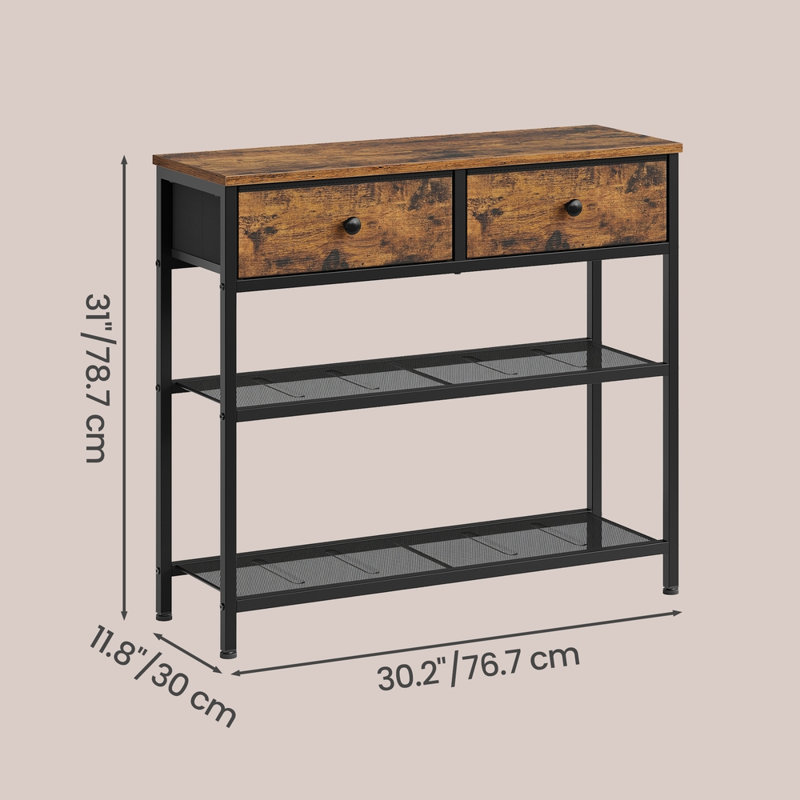 Narrow Console Sofa Table with Two Mesh Storage Shelves
