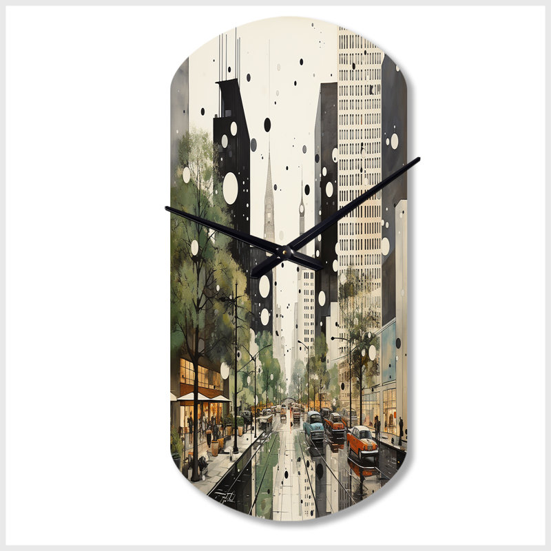 Horloge murale grise et verte Mid Century Architectural Elegance, Petit