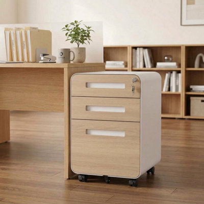 3 Drawer Metal File Cabinet with Lock, Under Desk Mobile Filing Cabinet with 5 Wheels, Anti-tilt Rolling Storage Organizer for Home Office, Fits A4/Letter/Legal Standard Size, Fully Assembled.