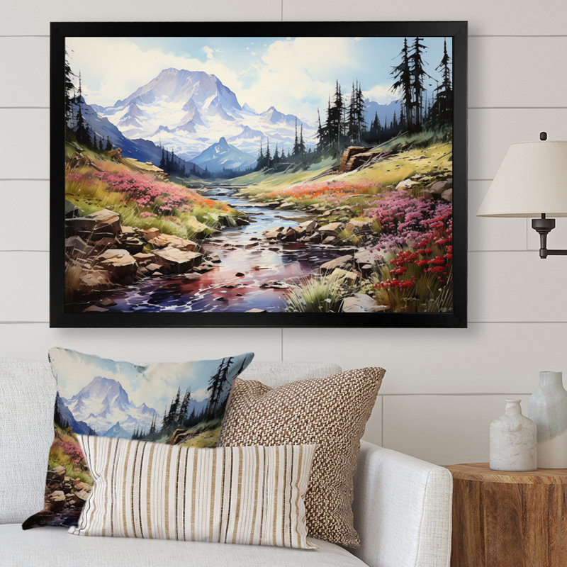 " Mountains Mountains In Bloom ", Cadre simple noir, H 16 po x l 32 po x P 1 po