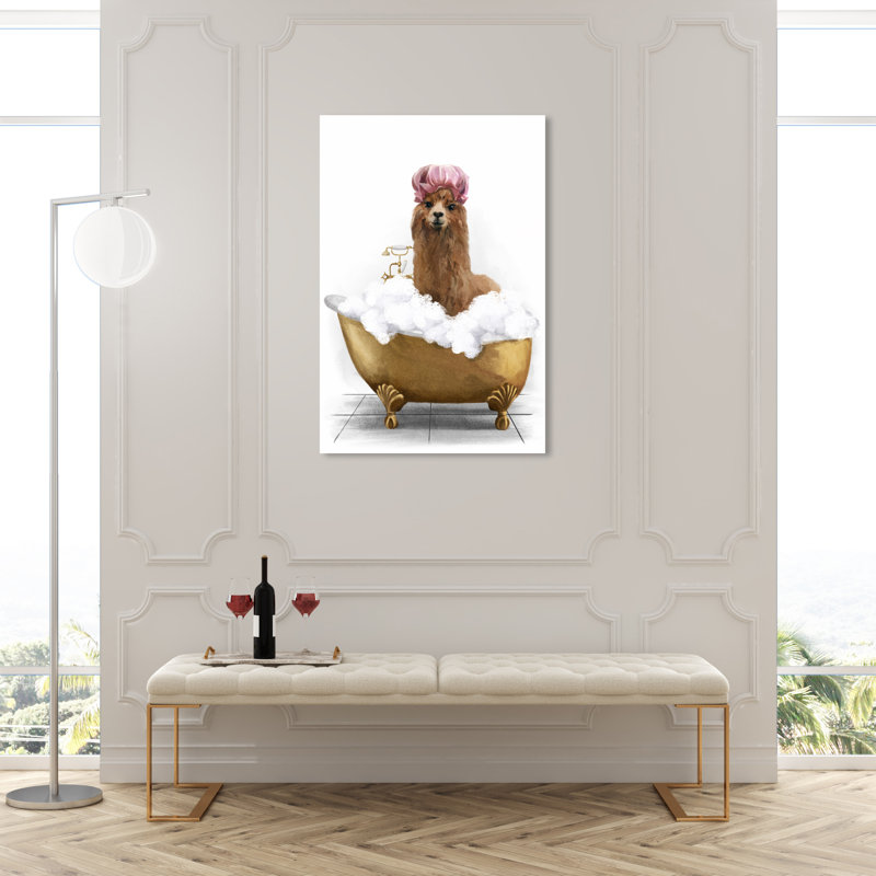 «Bathaign Llama», peinture sur toile à cadre flottant, H 45 po x l 30 po, Toile tendue