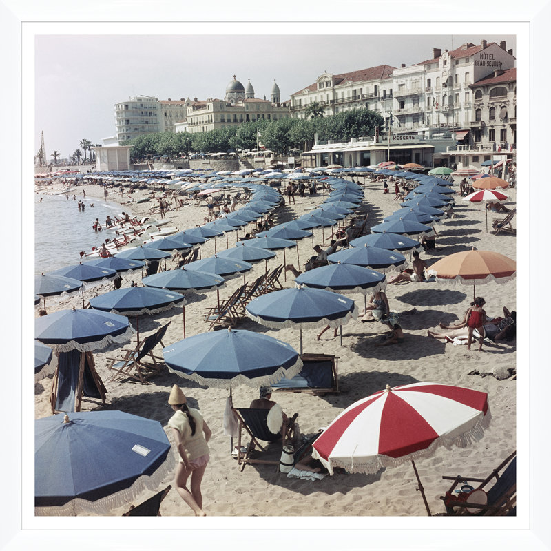 Saint-Raphael Beach Print by Slim Aarons, White Single Picture Framed, 51.5" H x 51.5" W x 1.5" D