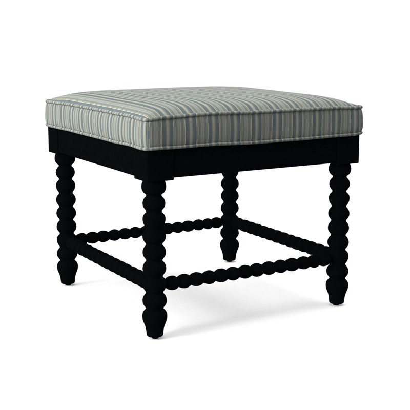 Lind Island Upholstered Bench, Sunbrella Beige Pinstripe; 6205-74, Black Finish